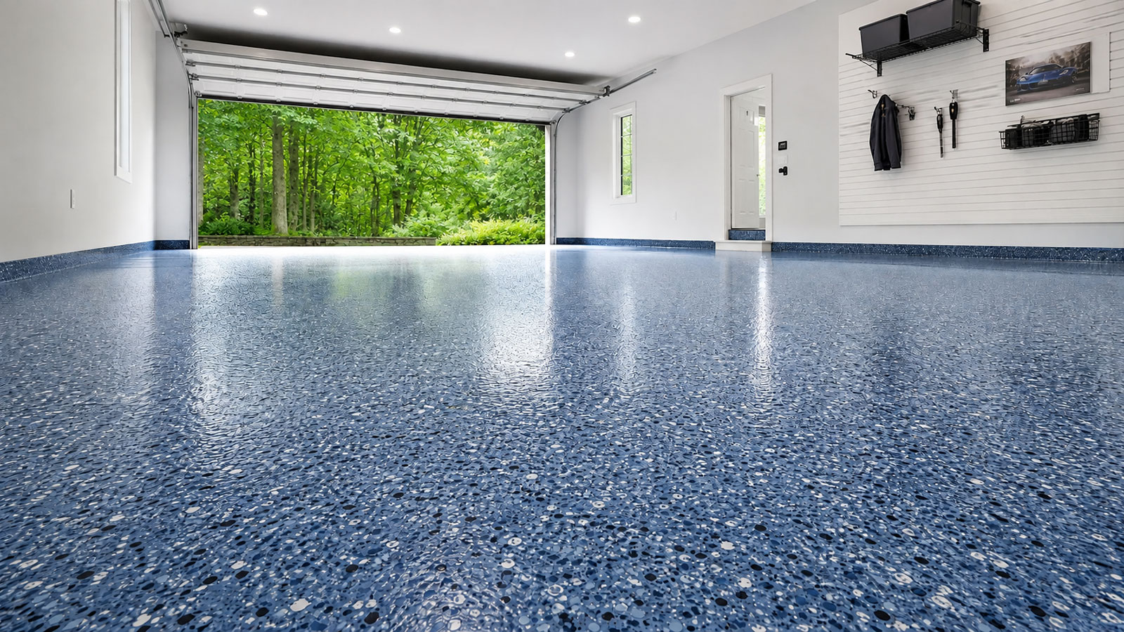 Decorative flake garage floor coating